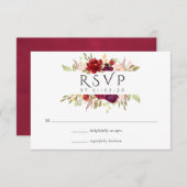 Bourgogne - Marsala en Blush Floral Wedding RSVP Kaartje (Voorkant / Achterkant)