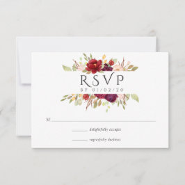 Bourgogne - Marsala en Blush Floral Wedding RSVP Kaartje