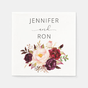 Bourgogne Marsala en Blush Floral - Wit Servet
