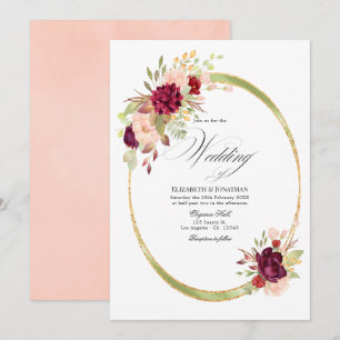 Bourgogne - Marsala en Blush Geometric Wedding Kaart