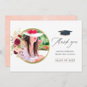 Bourgogne-Marsala en Blush Roze Afstuderen Bedankkaart (Voorkant / Achterkant)