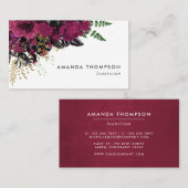 Bourgogne - Marsala en Gold Floral Visitekaartje (Voorkant / Achterkant)