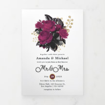 Bourgogne - Marsala en Gold Floral Wedding