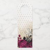 Bourgogne - Marsala en Gold Floral Wedding Favor Flessenhanger (Achterkant)