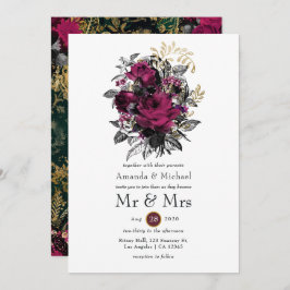Bourgogne - Marsala en Gold Floral Wedding Kaart