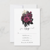 Bourgogne - Marsala en Gold Floral Wedding RSVP Kaartje (Voorkant)