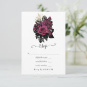 Bourgogne - Marsala en Gold Floral Wedding RSVP Kaartje (Staand voorkant)