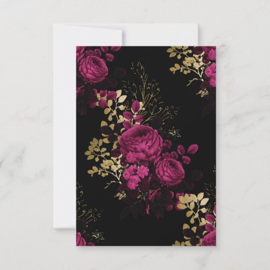 Bourgogne - Marsala en Gold Floral Wedding RSVP Kaartje (Achterkant)