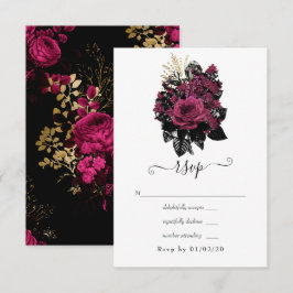 Bourgogne - Marsala en Gold Floral Wedding RSVP Kaartje