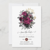 Bourgogne - Marsala en Gold Floral Wedding Save The Date (Voorkant)