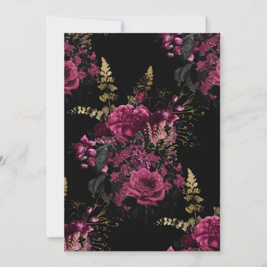 Bourgogne - Marsala en Gold Floral Wedding Save The Date (Achterkant)