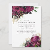 Bourgogne - Marsala en Gold Floral Wedding Shower Kaart (Voorkant)
