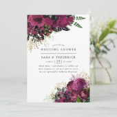 Bourgogne - Marsala en Gold Floral Wedding Shower Kaart (Staand voorkant)