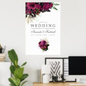 Bourgogne - Marsala en Gold Floral Wedding Welcome Poster (Thuiskantoor)