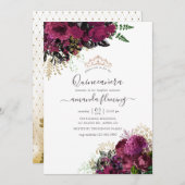  Bourgogne - Marsala en Gold Quinceañera Kaart (Voorkant / Achterkant)