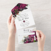 Bourgogne - Marsala en Gold Wedding All In One Uitnodiging (Afscheurbaar)