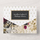 Bourgogne - Marsala en Gold Wedding All In One Uitnodiging (Achterkant)