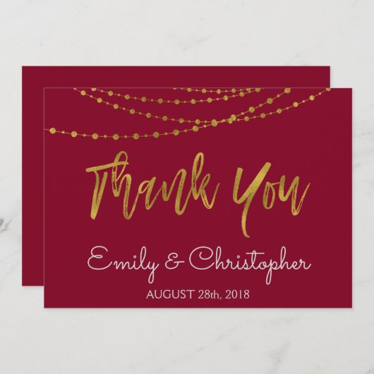Bourgogne Marsala en Gouden Folie Dank U Bedankkaart (Voorkant / Achterkant)
