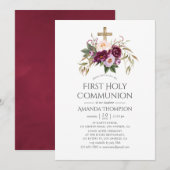 Bourgogne/Marsala en Peach First Heilige Communie Kaart (Voorkant / Achterkant)