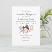 Bourgogne - Marsala en Peach Floral Wedding Invite Kaart (Staand voorkant)
