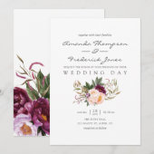 Bourgogne - Marsala en Peach Floral Wedding Invite Kaart (Voorkant / Achterkant)