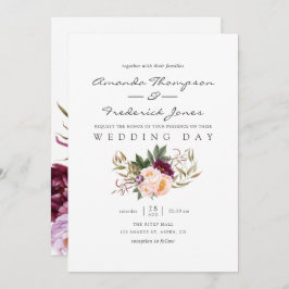 Bourgogne - Marsala en Peach Floral Wedding Invite Kaart