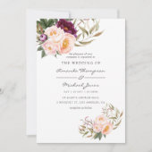 Bourgogne - Marsala en Peach Floral Wedding Invite Kaart (Voorkant)