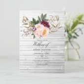 Bourgogne - Marsala en Peach Rustic Floral Wedding Kaart (Staand voorkant)