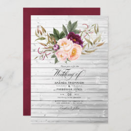 Bourgogne - Marsala en Peach Rustic Floral Wedding Kaart