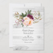 Bourgogne - Marsala en Peach Rustic Floral Wedding Kaart (Voorkant)