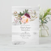 Bourgogne - Marsala en Peach Rustic Floral Wedding Kaart (Staand voorkant)