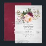 Bourgogne - Marsala en Peach Rustic Floral Wedding Kaart<br><div class="desc">De waterverf van Bourgogne en perzikerpony Rustic country barn bruiloft nodigt uit om snel en gemakkelijk aan uw evenementenspecificaties te worden aangepast. Ideaal voor een bepaald thema of een tuinbruiloft. De QR code op de omgekeerde richt aan uw trouwplaats waar de mensen meer en rsvp kunnen leren.</div>