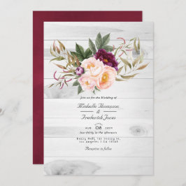 Bourgogne - Marsala en Peach Rustic Floral Wedding Kaart