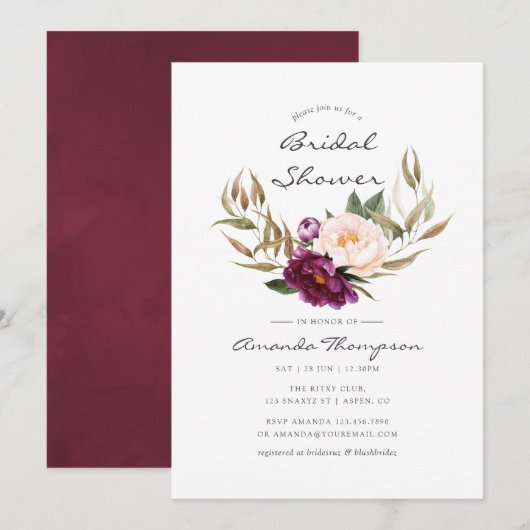 Bourgogne - Marsala en Perzik Bloemen Vrijgezellen Kaart (Voorkant / Achterkant)