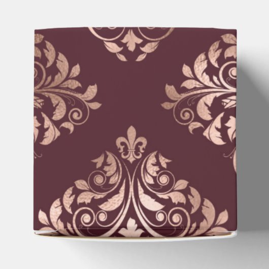 Bourgogne - Marsala en Roos Gold Damask Wedding Bedankdoosjes (Bovenkant)
