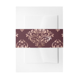 Bourgogne - Marsala en Roos Gold Damask Wedding Uitnodigingen Wikkel