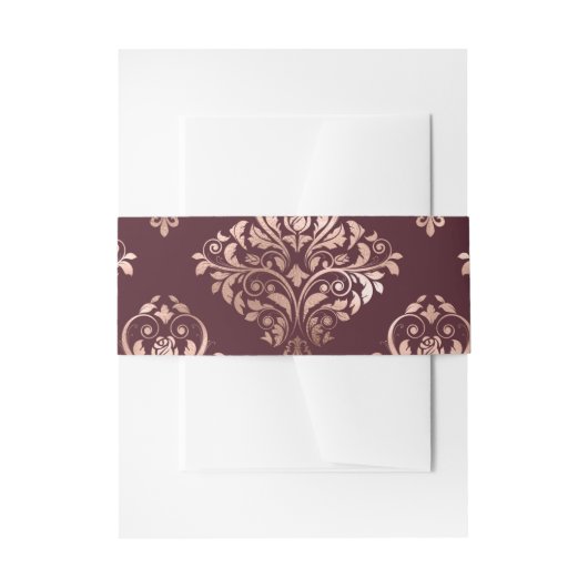 Bourgogne - Marsala en Roos Gold Damask Wedding Uitnodigingen Wikkel (Voorkant Voorbeeld)