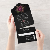 Bourgogne - Marsala en Roos Gold Floral Wedding Al All In One Uitnodiging (Afscheurbaar)