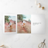 Bourgogne - Marsala en Roos Gold Floral Wedding Drieluik Uitnodiging (Binnen)