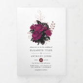 Bourgogne - Marsala en Roos Gold Floral Wedding Drieluik Uitnodiging (Cover)