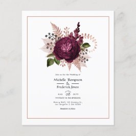 Bourgogne - Marsala en Roos Gold Floral Wedding Flyer