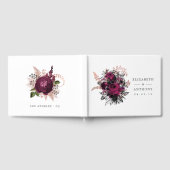 Bourgogne - Marsala en Roos Gold Floral Wedding Gastenboek (Volledig)