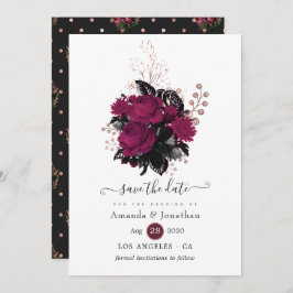 Bourgogne - Marsala en Roos Gold Floral Wedding Save The Date
