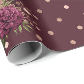 Bourgogne - Marsala en Roos Gouden Bloemen Cadeaupapier (Rol Hoek)