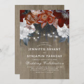 Bourgogne Marsala Floral Chic String Lights Huweli Kaart (Voorkant / Achterkant)