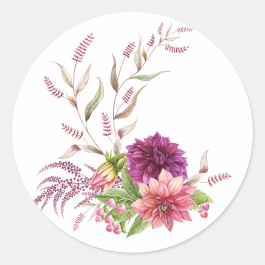 Bourgogne - Marsala Floral Ronde Sticker (Voorkant)