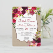 Bourgogne Marsala Floral Vrijgezellenfeest invite Kaart (Staand voorkant)