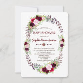 Bourgogne Marsala Floral Wreath Baby shower Kaart (Voorkant)