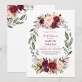 Bourgogne - Marsala Floral Wreath Vrijgezellenfees Kaart (Voorkant / Achterkant)