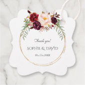 Bourgogne Marsala Flowers Gold Wedding Bedankjes Labels (Achterkant)